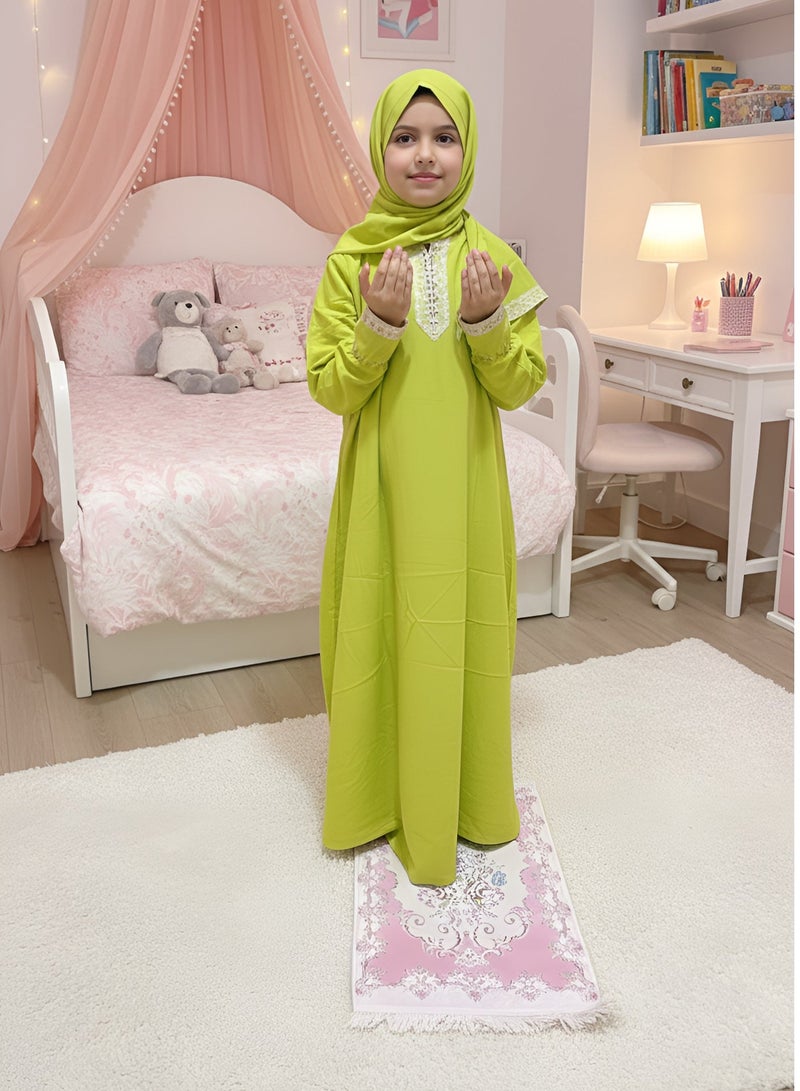 LINA FASHION Girls' prayer clothes with 2 gifts (children's prayer mat and post-prayer remembrance card) - Image 3